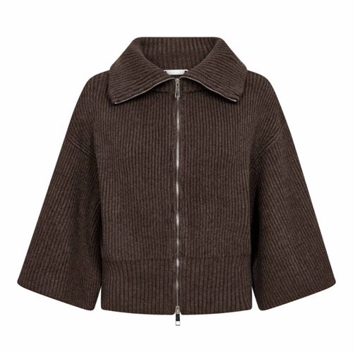 CO`COUTURE CARDIGAN, ROWCC ZIP SS KNIT, MOCCA