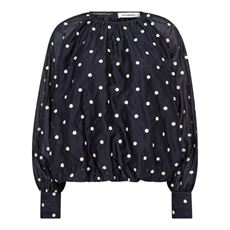 CO`COUTURE BLUSE, DITACC DOT LS BALLOON BLOUSE, NAVY
