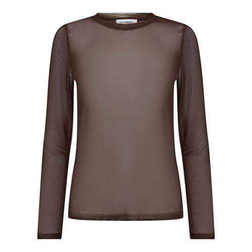 CO`COUTURE BLUSE, MESHCC O-NECK BLOUSE, BROWN
