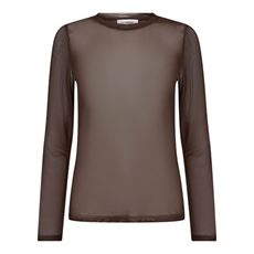 CO`COUTURE BLUSE, MESHCC O-NECK BLOUSE, BROWN