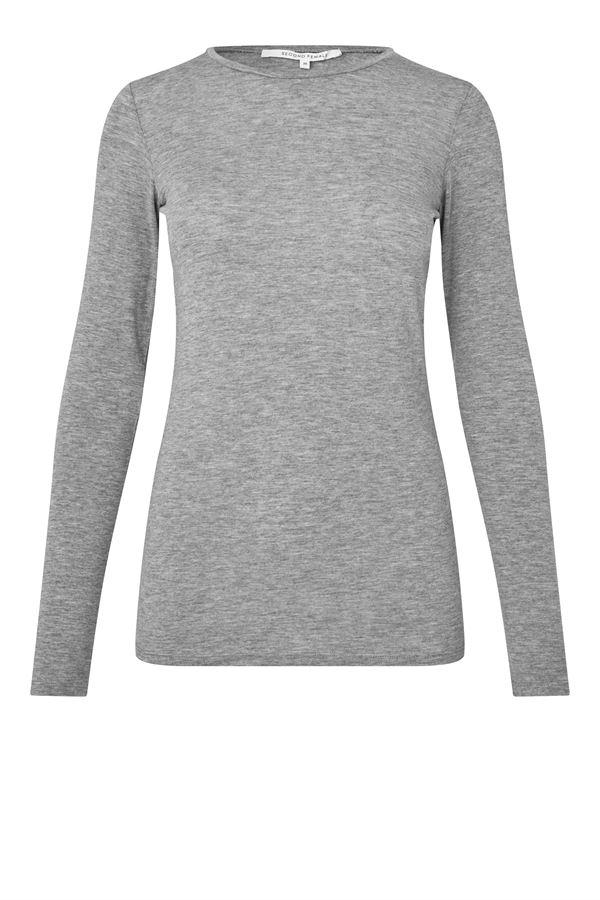 SECOND FEMALE T-SHIRT, MATIMA O-NECK TEE, GREY MELANGE