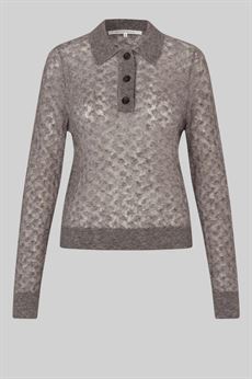 SECOND FEMALE PULLOVER, VESPA KNIT LS POLO, MID BROWN MELANGE