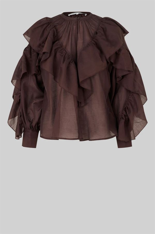 SECOND FEMALE BLUSE, FRIA FRILL BLOUSE, CHOCOLATE PLUM