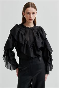 SECOND FEMALE BLUSE, FRIA FRILL BLOUSE, BLACK