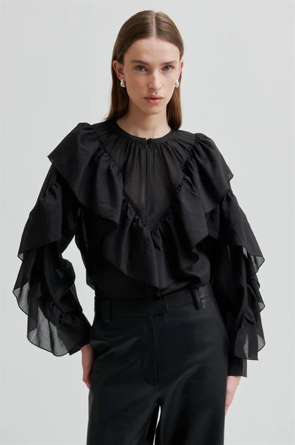 SECOND FEMALE BLUSE, FRIA FRILL BLOUSE, BLACK