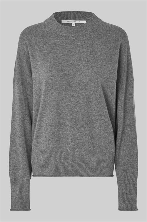 SECOND FEMALE STRIK, CALM KNIT O-NECK, GREY MELANGE