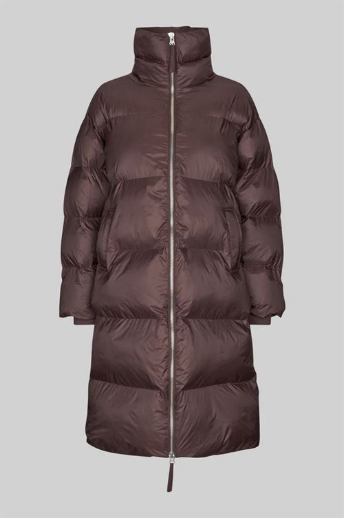 SECOND FEMALE JAKKE, RIYA LONG PUFFER JACKET, CHOCOLATE PLUM