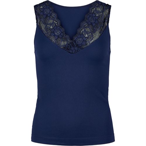 TIM OG SIMONSEN TOP, BELEN RIB V-LACE TOP, BLUE