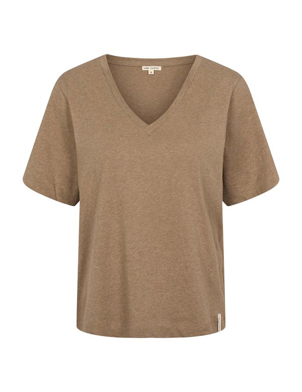 ESMÉ STUDIOS T-SHIRT, ESMELAN V-NECK TEE, TANNIN MELANGE