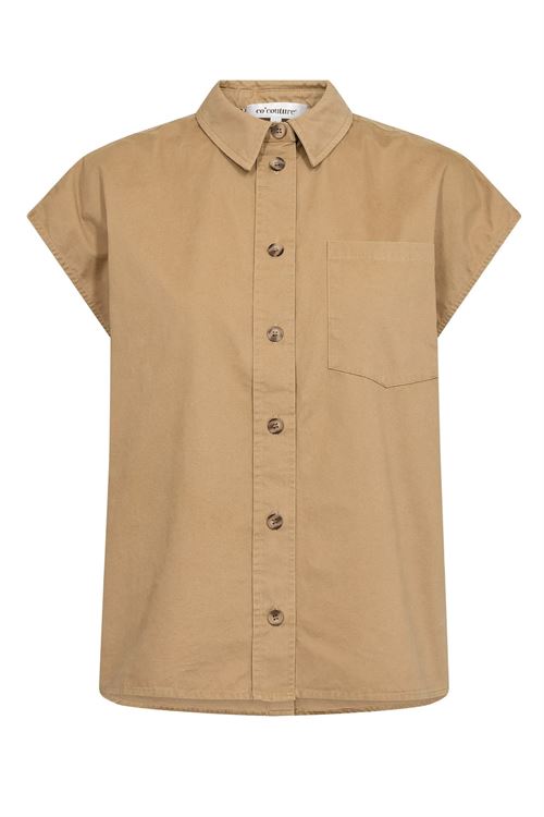 CO`COUTURE SKJORTE, EVELYNCC SLIT BACK SS SHIRT, SAND
