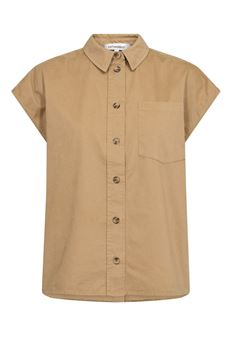 CO`COUTURE SKJORTE, EVELYNCC SLIT BACK SS SHIRT, SAND