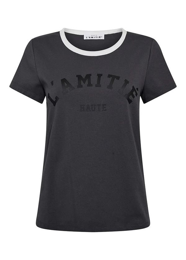 HAUTE L`AMITIÉ T-SHIRT, NECKLINE LOGO TEE, INK