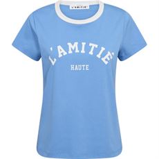 HAUTE L`AMITIÉ T-SHIRT, NECKLINE LOGO TEE, NEW BLUE/WHITE