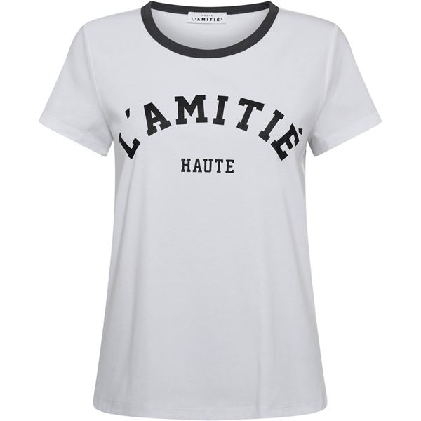 HAUTE L`AMITIÉ T-SHIRT, NECKLINE COLLEGE TEE, WHITE/INK