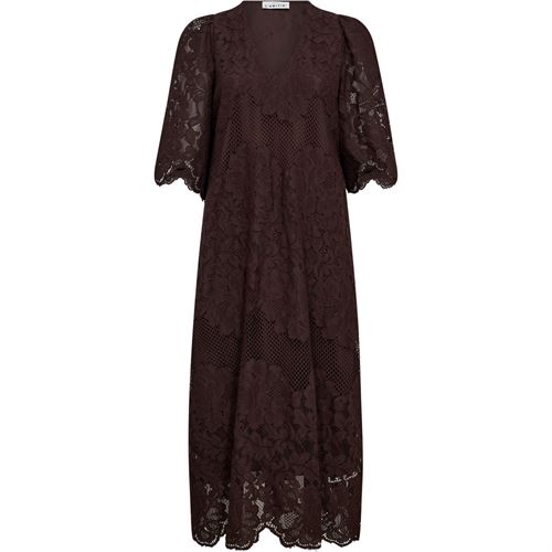 HAUTE L`AMITIÉ KJOLE, CURVEY LACE HEM DRESS, MOCCA