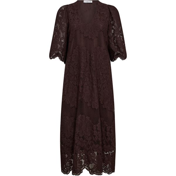 HAUTE L`AMITIÉ KJOLE, CURVEY LACE HEM DRESS, MOCCA