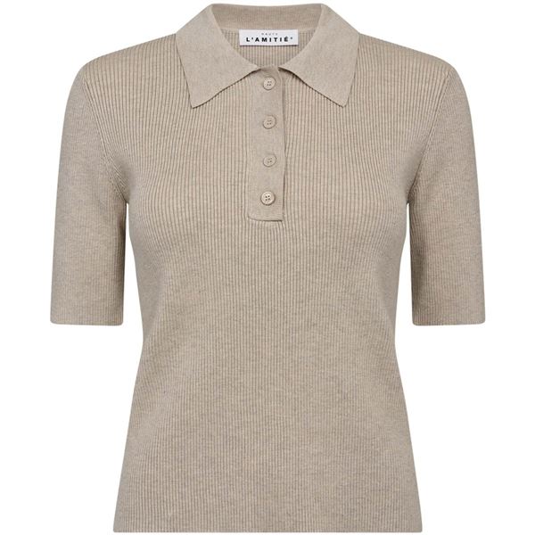 HAUTE L`AMITIÉ POLO, PICCOLO SS POLO RIB KNIT, SEASHELL MELANGE