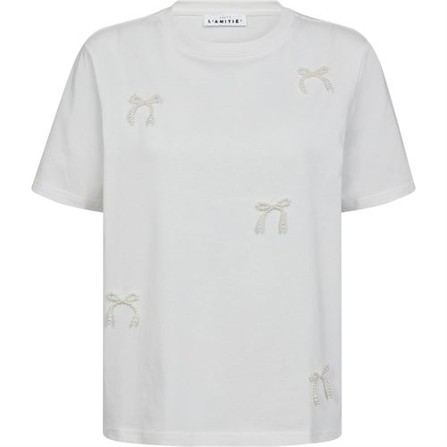 HAUTE L`AMITIÉ T-SHIRT, PEARL BOW TEE, OFF-WHITE