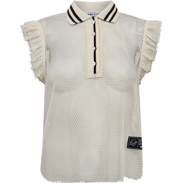 HAUTE L`AMITIÉ TOP, NET FRILL POLO TOP, OFF-WHITE
