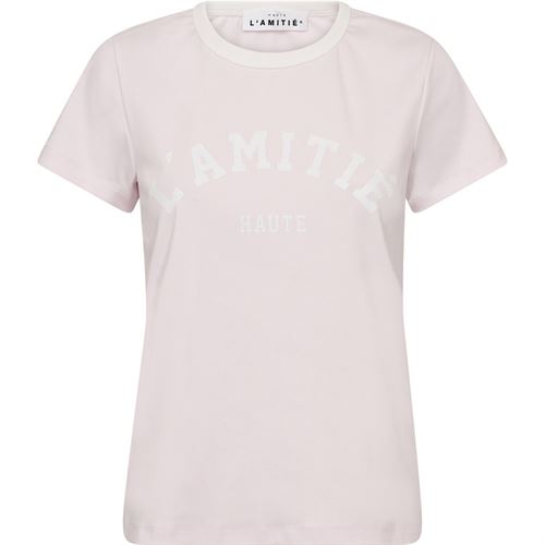 HAUTE L`AMITIÉ T-SHIRT, NECKLINE LOGO TEE, ICED ROSE