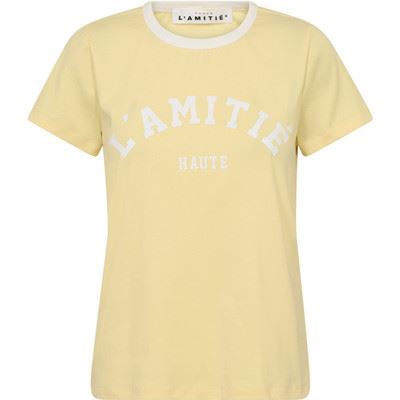 HAUTE L`AMITIÉ T-SHIRT, NECKLINE LOGO TEE, PALE YELLOW
