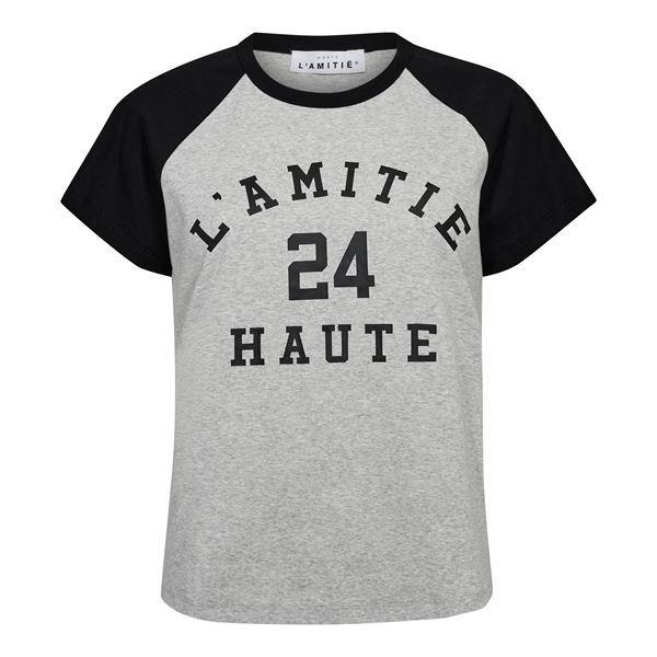 HAUTE L`AMITIÉ T-SHIRT, NECKLINE COLLEGE TEE, LIGHT GREY MELANGE