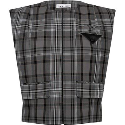 HAUTE L`AMITIÉ VEST, CAMEL LINE MEGA CHECK BOX WAISTCOAT