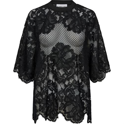 HAUTE L`AMITIÉ TEE, CURVEY LACE HEM TEE, BLACK
