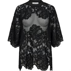 HAUTE L`AMITIÉ TEE, CURVEY LACE HEM TEE, BLACK