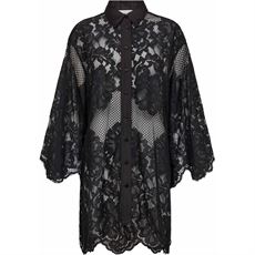 HAUTE L`AMITIÉ SKJORTE, CURVEY LACE HEM MIDI SHIRT, BLACK