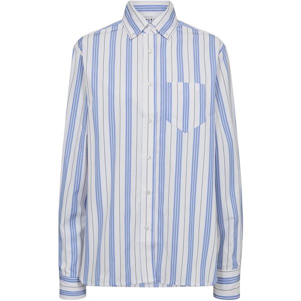 HAUTE L`AMITIÉ SKJORTE, BUTTON DOWN STRIPE SHIRT, WHITE BLUE STRIPE
