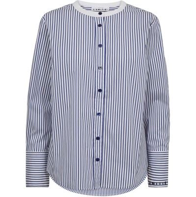 HAUTE L`AMITIÉ SKJORTE, STRIPE CUFF LOGO SHIRT, WHITE BLUE STRIPE