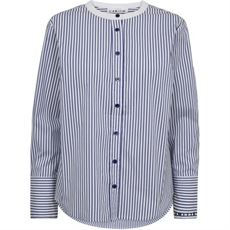 HAUTE L`AMITIÉ SKJORTE, STRIPE CUFF LOGO SHIRT, WHITE BLUE STRIPE