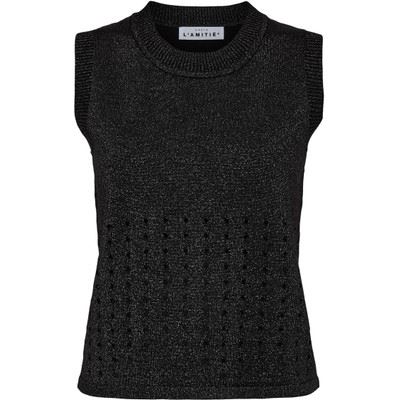 HAUTE L`AMITIÉ TOP, LUREX KNIT TOP, BLACK