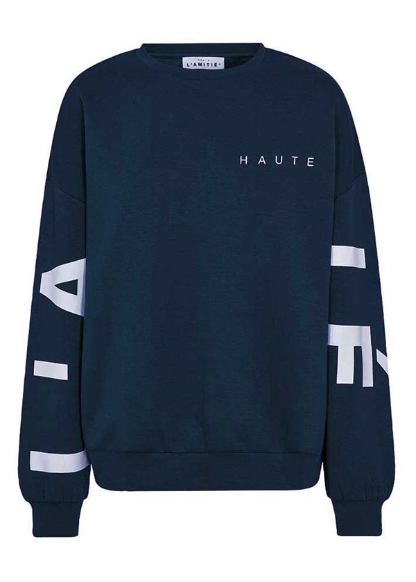 HAUTE L`AMITIÉ SWEATSHIRT, MAXI SPLIT LOGO SWEAT, NAVY