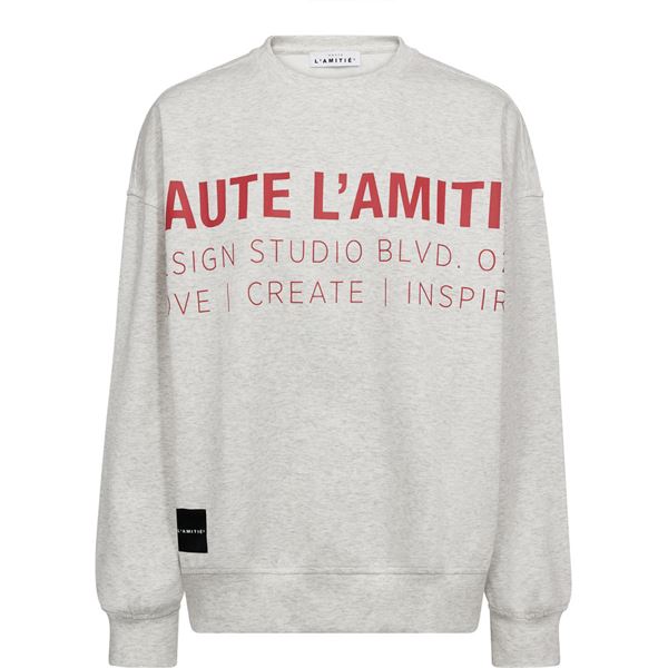 HAUTE L`AMITIÉ SWEAT, STUDIO LOGO SWEAT, PEARL MELANGE/RED