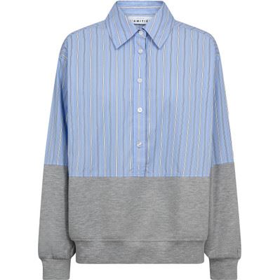 HAUTE L`AMITIÉ MESH SKJORTE, SWEAT MIX BLUE STRIPE SHIRT, PALE BLUE/GREY MELANGÉ