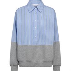 HAUTE L`AMITIÉ MESH SKJORTE, SWEAT MIX BLUE STRIPE SHIRT, PALE BLUE/GREY MELANGÉ