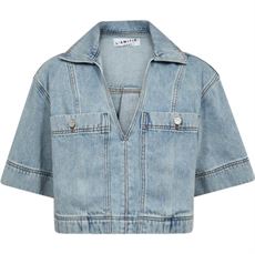 HAUTE L`AMITIÉ TOP, DREW DENIM TOP BLEACHED DENIM, BLEACHED DENIM