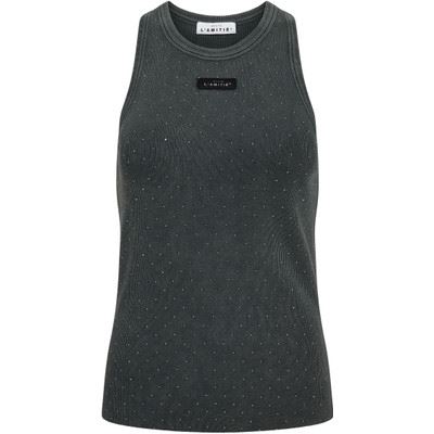 HAUTE L`AMITIÉ TOP, RIB BADGE ACID STONE TANK, BLACK ACID WASH
