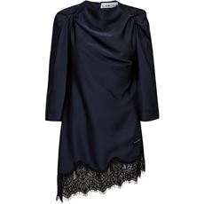 HAUTE L`AMITIÉ KJOLE, NAOMI TWIST SHOULDER DRESS, NAVY