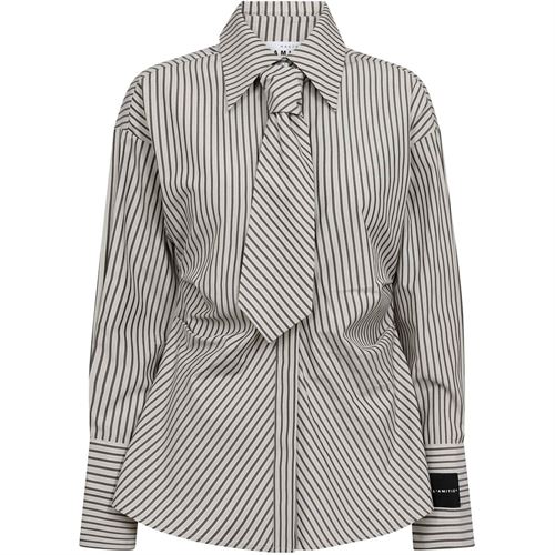 HAUTE L`AMITIÉ SKJORTE, GEMMA TIE STRIPE SHIRT, BEIGE