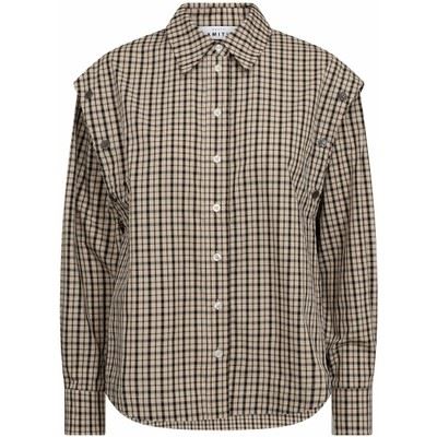 HAUTE L`AMITIÉ SKJORTE, RUBY CHECK BUTTON SLEEVE SHIRT, MOCCA/BEIGE CHECK