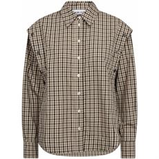 HAUTE L`AMITIÉ SKJORTE, RUBY CHECK BUTTON SLEEVE SHIRT, MOCCA/BEIGE CHECK