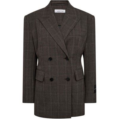 HAUTE L`AMITIÉ BLAZER, WAIST FIT CHECK BLAZER, MOCCA