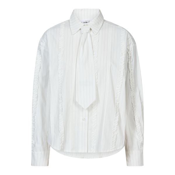 HAUTE L`AMITIÉ SKJORTE, INEZ FRILL TIE SHIRT, OFF-WHITE