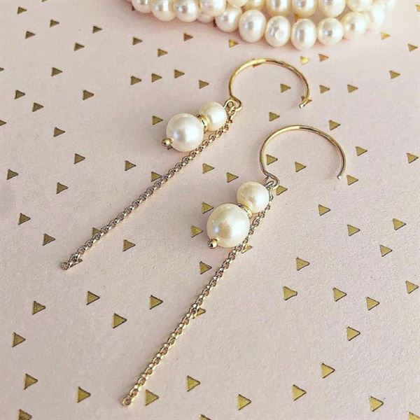 FRIIHOF+SIIG ØRERINGE, DOBBELT PEARL EARRING, GOLD