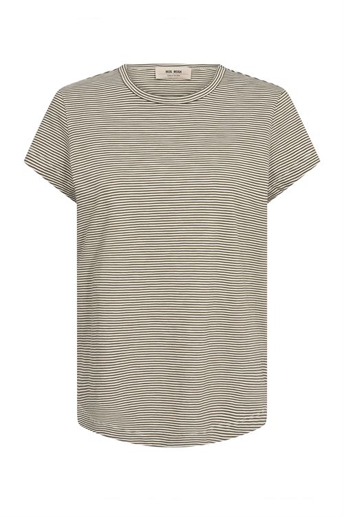 MOS MOSH T-SHIRT, MMCAMPA O-SS STRIPE, BURNT OLIVE