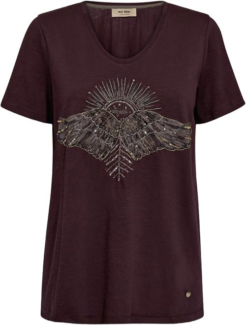 MOS MOSH T-SHIRT, MMNADINE 0-SS DECO TEE, FUDGE