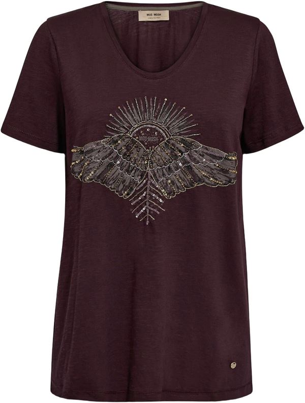 MOS MOSH T-SHIRT, MMNADINE 0-SS DECO TEE, FUDGE